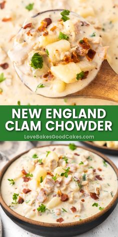 New England Clam Chowder pin collage Homemade New England Clam Chowder, Clam Chowder Recipe New England Healthy, Traditional Clam Chowder, Easy New England Clam Chowder, Creamy Clam Chowder Recipe, Crockpot New England Clam Chowder, Canned Clam Chowder Recipe, Home Made Clam Chowder, New England Clam Chowder Recipe Best