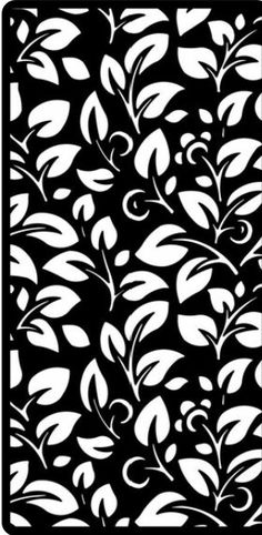 a black and white pattern with leaves on the bottom, in different sizes to make it look