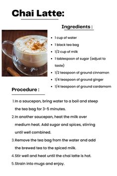 a recipe for chai latte with instructions