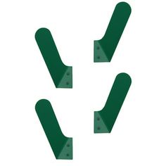 three green metal brackets on a white background