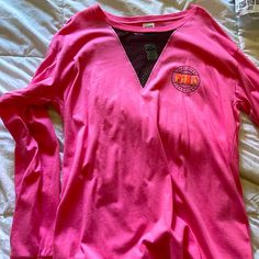 Victoria Secret Pink Lightweight Long Sleeve T Shirt. Brand New W Tags. Bright Pink With V Shaped Netting Near Neck. Pink (Glitter) On Front And Large In Back Pink V-neck Athleisure Top, Pink V-neck Sports Top, Pink Sporty T-shirt For Fall, Sporty Pink Long Sleeve Top, Sporty Long Sleeve Pink Tops, Spring Long Sleeve Athleisure T-shirt, Long Sleeve Athleisure T-shirt For Spring, Victoria Secrets, T Shirt Brand