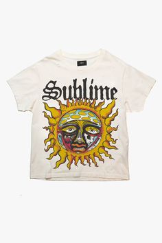 OTHER X SUBMILE   We’ve teamed up with Sublime to bring you a collection of painstakingly recreated Vintage Tees & Tanks.  Every tee has been individually treated to create a unique and one-off product. All hand washed, printed, distressed, aged, beaten, blasted & burned here in our UK studio using our signature blend of authentic vintage plastisol inks. Hippie Bands, Vintage Rock Tees, Vintage Band T Shirts, Ska Punk, Rock Tees, Sublime Shirt, Shorts Sweatpants, White Blonde, Vintage Jerseys