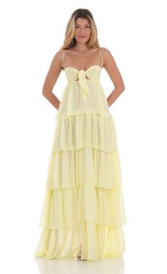 Ruffle Front Tie Maxi Dress in Yellow | LUCY IN THE SKY