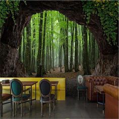 cave opening forest nature mural Cave Opening, Nature Landscape Wallpaper, Spa Room Decor, 3d Mural, Rose Gold Wallpaper, View Wallpaper, Forest View, Forest Wallpaper, Wallpaper Space