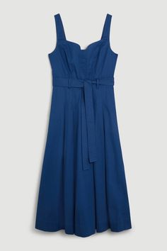 Elegant minimalism is spotlighted by this midi dress, cut from cotton sateen for glossy, artful draping to the A-line silhouette. This graceful piece has a sweetheart neck with a notched inset, tonal darting, and a self-tie belted waist for bespoke styling.Sweetheart necklineDarted bodiceSelf-tie belted waistA-line skirtMidi length Elegant Minimalism, Bespoke Fashion, Full Skirt Dress, Sweetheart Neck, Karen Millen, Fashion Face, Sweetheart Neckline, A Line Skirts, Dress Collection