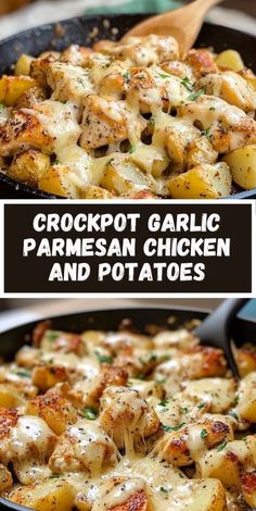 Country Crockpot Recipes, Crockpot Easy Dinner Recipes, Crock Pot Dinner Chicken, Crockpot Recipes Garlic Parmesan Chicken, Chicken Potato Garlic Parmesan Crockpot, Chicken Ideas For Lunch, Chicken Thighs Potatoes Crockpot, Clean Crockpot Chicken Recipes, Yummy Crock Pot Meals