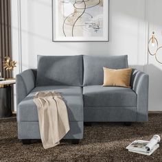 a living room scene with focus on the corner sofa