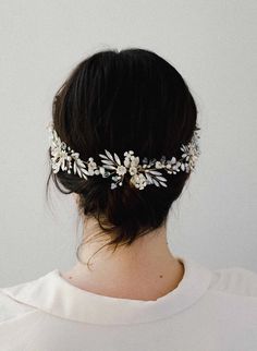 Bridal hair accessory with crystals - Porcelain and opal crystal hair vine - Style #2055 | Twigs & Honey ®, LLC Romantic Hair, Wedding Dress Preservation, Crystal Hair Vine, Bridal Makeup Looks, Ivory Flowers, Porcelain Flowers, Hair Vine, Pearl Hair, Crystal Hair