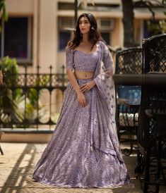 Lilac Lengha, Lilac Lehenga, Purple Lehenga, Lehenga Choli Designs, Yellow Embroidery, Wedding Lehenga Designs, Lehnga Dress