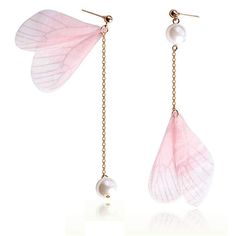 two pairs of pink and white earrings with pearls on the end of each ear chain