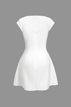 Indulge in the timeless elegance and effortless style of our A&A Square Collar Short Sleeve A-line Mini Dress. Crafted with a solid and loose fit design, this dress features a high waist and exquisite A-line silhouette that is sure to turn heads. Elevate your wardrobe with this must-have piece that exudes sophistication and class. Feminine A-line Dress With Flattering Silhouette, Chic A-line Dress With Pleated Waist, Casual A-line Dress With Back Zipper, White A-line Dress With Back Zipper, Fit And Flare Solid Color Mini Dress, Fit And Flare Mini Dress In Solid Color, Elegant A-line Lined Mini Dress, Casual A-line Plain Dress, Elegant Lined A-line Mini Dress