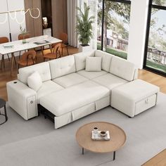 a large white sectional couch in a living room