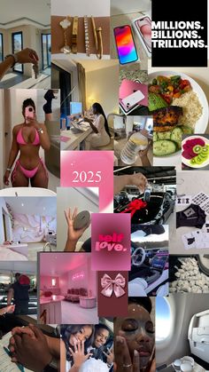 the collage shows images of women in bikinis and cell phones, with text that reads million billion dollars