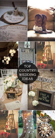 many different pictures of wedding decorations and flowers on display with the words top country wedding below