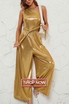 Women's Fashion Wide-leg High-waisted Sleeveless Jumpsuit Gold Jumpsuits And Rompers For Summer Party, Gold Jumpsuit And Romper For Summer Party, Fitted Sleeveless Jumpsuit For Party Season, Glamorous Gold Sleeveless Jumpsuits And Rompers, Glamorous Strapless Sleeveless Jumpsuit For Party Season, Glamorous Gold Sleeveless Jumpsuit, High Waist Jumpsuits And Rompers For Party, Fitted Strapless Sleeveless Jumpsuit For Party, Glamorous Fitted Strapless Sleeveless Jumpsuit