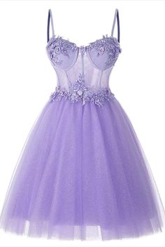 Purple Homecoming Dress With Corset Back, Purple Corset Dress With Fitted Bodice, Purple Corset Dress With Sweetheart Neckline, Purple Lace Dress With Sweetheart Neckline, Purple Corset Dress With Corset Back, Purple Corset Back Dress, Lavender Tulle Dress With Fitted Bodice, Purple Spaghetti Strap Dress With Corset Back, Fitted Fairy Dress For Prom