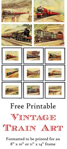 an advertisement for the vintage train art exhibit, featuring pictures of trains and their tracks