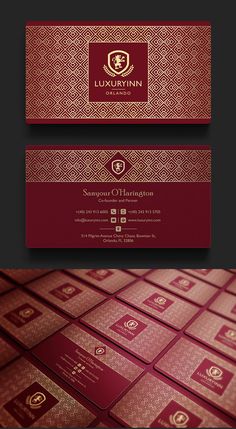 the business card is made up of red and gold squares