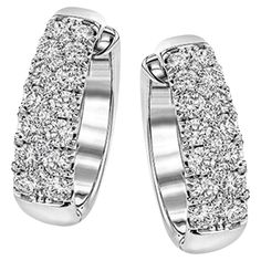 Simon G. 18K white gold hoop earrings with 40 round brilliant-cut pave set diamonds totaling 2.01 carats. * Style No. LE4391 * Diamonds are G color, VS2/SI1 clarity White Gold Hoop Earrings, White Diamond Earrings, Diamond Huggie Earrings, Womens Bangles, Wedding Day Jewelry, White Gold Hoops, Jewelry Appraisal, Diamond Dangle Earrings, White Gold Earrings