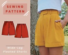 the sewing pattern for wide leg pleaed shorts is easy to sew, and looks great on any woman