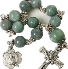 Handmade Green Rosary, Green Beaded Spiritual Rosary Bracelet, Green Beaded Rosary With Round Beads, Green Spiritual Rosary Bracelet With Round Beads, Spiritual Green Rosary Bracelet With Round Beads, Adjustable Green Spiritual Rosary, Adjustable Green Rosary Bracelet With Round Beads, Green Beaded Rosary, Green Beaded Spiritual Rosary