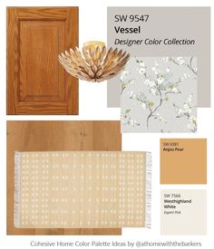 the color scheme for this kitchen cabinet door is beige and white, with flowers on it