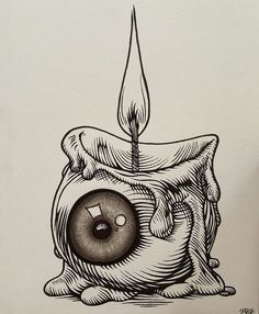 a drawing of a candle with an eye in it