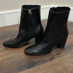 New With Tag Not Attached. Perfect Black Boot For Fall. High-top Black Synthetic Heeled Boots, Black Heeled Boots With 4-inch Block Heel, Black Heeled Boots With 4-inch Heel And Medium Width, Black Ankle-high Moto Boots With Zipper Closure, Black Ankle-high Riveted Moto Boots, H&m Shoes, Shoes Heels Boots, Black Boots, Shoes Women Heels