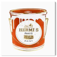 a painting of a red paint can with the words herme's paris painted on it