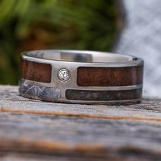 Meteorite Ring Armor, Western Rings, Rustic Wedding Bands, Meteorite Jewelry, Mens Wedding Bands Unique, Agate Wedding, Groom Ring, Wood Wedding Band, Dinosaur Bones