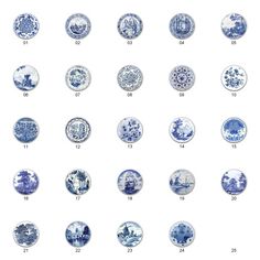 the blue and white plates have different designs on them