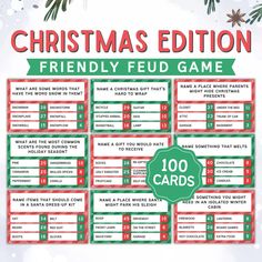 a christmas game with the words,'christmas edition friendly fud game 100 cards '