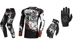 a set of motorcycle gear including gloves, gloves and glove covers with graffiti on them