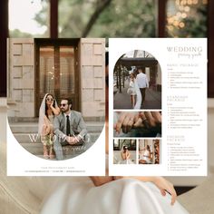 a wedding brochure is shown in front of a bride and groom