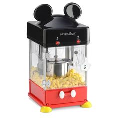 the mickey mouse popcorn maker is red and black