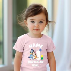 Bluey Birthday Girl Shirt, Custom Birthday Shirt for Girls, Bluey Birthday, 1st Birthday Shirt for Girl, , Personalized Birthday Party Shirt https://www.etsy.com/listing/1580054868/minnie-mouse-birthday-girl-outfit-minnie?click_key=0d90fc5ecb30002d764528146989bdde4f18bf98%3A1580054868&click_sum=cb1ac3ef&ref=shop_home_active_1&pro=1 Please contact me for more size,color, product (sweatshirt, hoodies, kids shirt etc.) options. Also, for any more support or questions, I'm always ready and here. We Cute Top With Name Print For First Birthday, Cute Tops With Name Print For First Birthday, First Birthday Name Print Top, Playful Pink Tops For First Birthday, Cute Short Sleeve Birthday Shirt, Cute Short Sleeve Shirt For First Birthday, Cute Crew Neck Shirt For First Birthday, Personalized Pink Top For First Birthday, Personalized Pink Tops For First Birthday