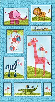 Silly Safari Light Teal Silly Squares Panel 24x 44/45  5947P-17 Animal Sounds, Teal Fabric, Lion Print, Quilting Rulers, Holiday Fabric, Cat Fabric, Fabric Panel, Panel Quilts, Light Teal