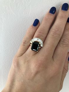 tapered-baguette-contour-nesting-band Kasia Jewelry, Black Onyx Rings, Claw Prong, Black Onyx Ring, Treasure Box, Black Diamonds, Put A Ring On It, Onyx Ring, Treasure Chest