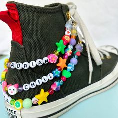 Beaded Shoe Laces, Beads On Shoes, Elephant Running, Delilah Belle, Shoelace Charms, Shoe Chain, Converse Design, Neon Crafts, 80s Gift