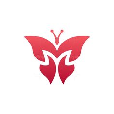 a red butterfly logo is shown on the side of a white background, it has two wings