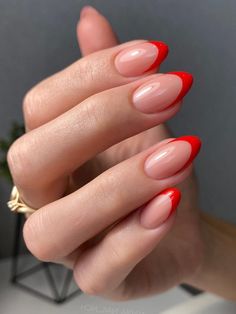 classic red french tips Red Tip Nails, Red French Tip, Red Manicure, French Tip Nail Designs, Red French, Tip Nails, Round Nails, Red Nail