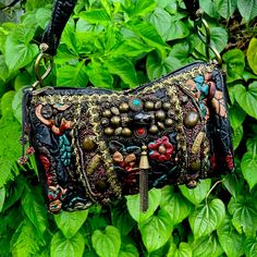 Beautifully Detailed Multi-Colored Leather Shoulder Bag. Multicolor Leather Shoulder Bag For Evening, Bohemian Evening Crossbody Shoulder Bag, Bohemian Evening Bag For Everyday Use, Bohemian Tote Bags For Evening, Handmade Red Top Handle Shoulder Bag, Bohemian Pouch Shoulder Bag With Detachable Handle, Bohemian Leather Shoulder Bag With Detachable Handle, Bohemian Red Leather Satchel, Multicolor Leather Clutch Shoulder Bag