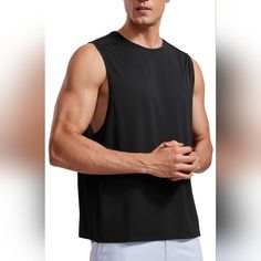 Crz Yoga Men's Lightweight Muscle Workout Tank Top, Quick Dry, Large Armhole, Sleeveless, Running Athletic Shirts Top, Color: Black, Size: Xxl Black Tank T-shirt For Gym, Black Sporty Tank T-shirt, Sporty Black Tank T-shirt, Black Tank T-shirt For Sports, Black Tank T-shirt For Workout, Black Crew Neck Tank Top For Workout, Black Crew Neck Tank Top For Gym, Black Muscle Tee With Moisture-wicking Athletic Fit, Black Muscle Tank For Sports