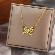 Elegant Gold Plated Butterfly Pendant Necklace