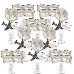 a bunch of white plates with black birds on them