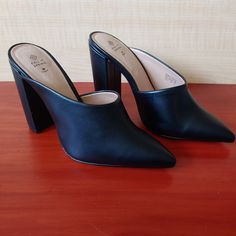 Call It Spring *Vegan* - Tanycoed Black Slip-On Mules - Size 6.5 Slip-On Mules, Pointy Toe, Blocked Heel. Just Step Into This Faux Leather Look Which Comes With A Stacked, Contrasting Chunky Heel. Easily Transition From Season To Season While Always Looking "On Point" Heel Is 4 In. ***Shoes Come Without A Box*** Casual High Heel Mules For Night Out, Casual Pointed Toe Heels For Night Out, Casual Black Mules For Night Out, Felt Wool Slipper, Mary Jane Clogs, Closed Toe Heels, Black Slip On Shoes, Brown Leather Ankle Boots, Nursing Shoes