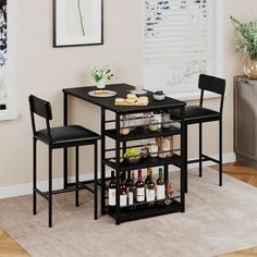 [3 PCS Pub Table Set] This bar table and chairs set includes 1 bar table (36.1"x19.6"x36.1") and 2 bar chairs (14.5"x16.5"x37.4"). The spacious desktop of it allows you to put in rolls and freshly squeezed orange juice for breakfast, and It is the perfect size and height for you while seating. Providing a fantastic place for you and your loved ones to gather for a drink, breakfast, afternoon tea, or casual meal. Size: Table with 2 Chairs.  Color: Black. Ikea Norden Table In Rv, Dining Set For Small Spaces With Storage, Table And Chairs Storage, Eating Tables For Small Spaces, Small Space For Dining Table, Modern Small Table For Kitchen, Dining Table For Small Spaces Apartments Nook, Dining Table Cart, 2 Person Dining Table Living Room