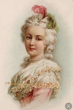 an old fashion portrait of a woman with white hair and pink dress, wearing a flower in her hair