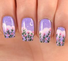 Cute Simple Nails, Purple Nail, Pretty Nail Designs, Pretty Gel Nails, Really Cute Nails, Spring Nail Art, Kawaii Nails, Short Acrylic Nails Designs, Cute Nail Art