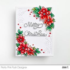 a christmas card with poinsettis on it